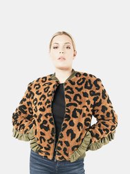 Leopard Sherpa Ruffle Bomber Jacket - Brown