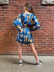 Tattoo Print Ruffle Kimono Dress