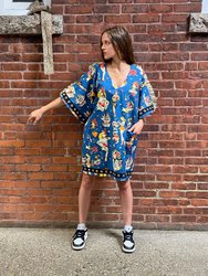 Tattoo Print Ruffle Kimono Dress