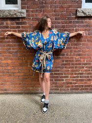 Tattoo Print Ruffle Kimono Dress