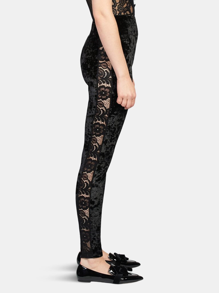 Velvet and Lace Leggings - Black