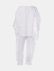 White Linen Ruffle Pants