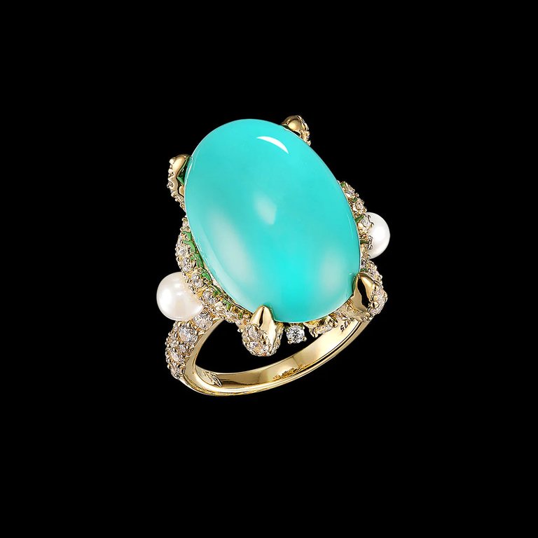 Turquoise Mermaid Ring - Yellow Gold
