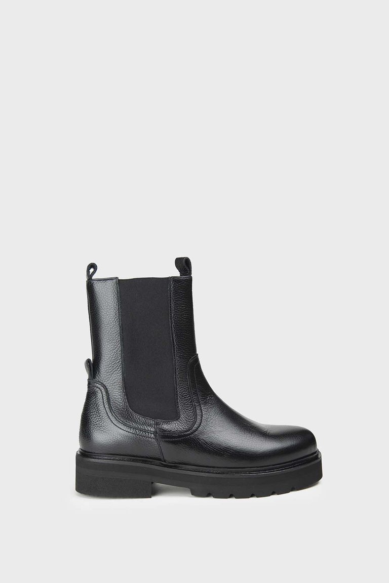 Jonna Grained Leather Boots Black - Black