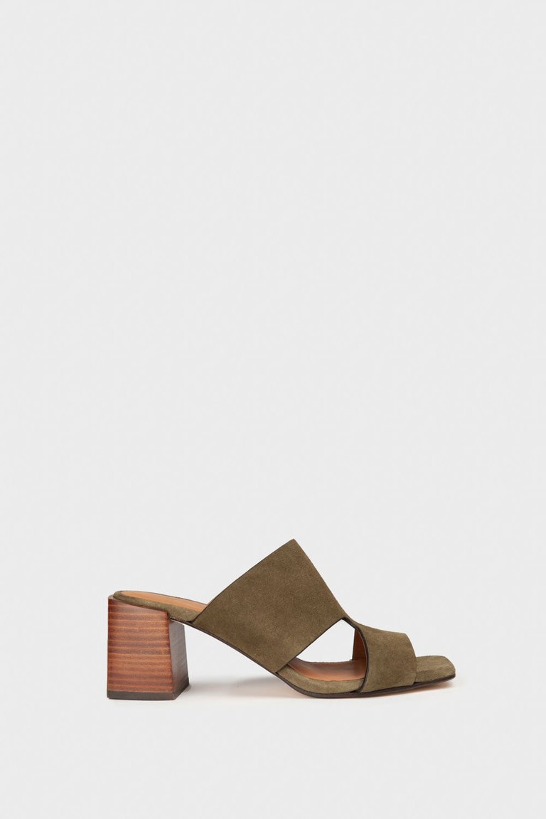 Martina Mules in Khaki Velvet Calfskin - Khaki