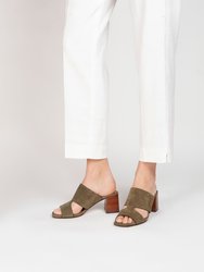 Martina Mules in Khaki Velvet Calfskin