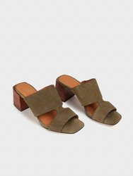 Martina Mules in Khaki Velvet Calfskin