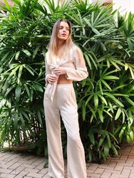 1970's Bell Bottom High-Waist Silk Pant - Sand