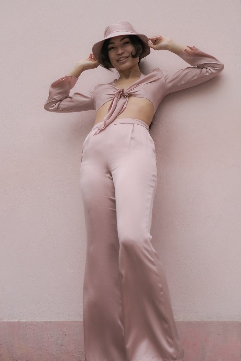 1970's Bell Bottom High-Waisted Silk Pant - Barely Pink