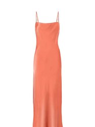 Revival Long Length Silk Slip Dress - Coral