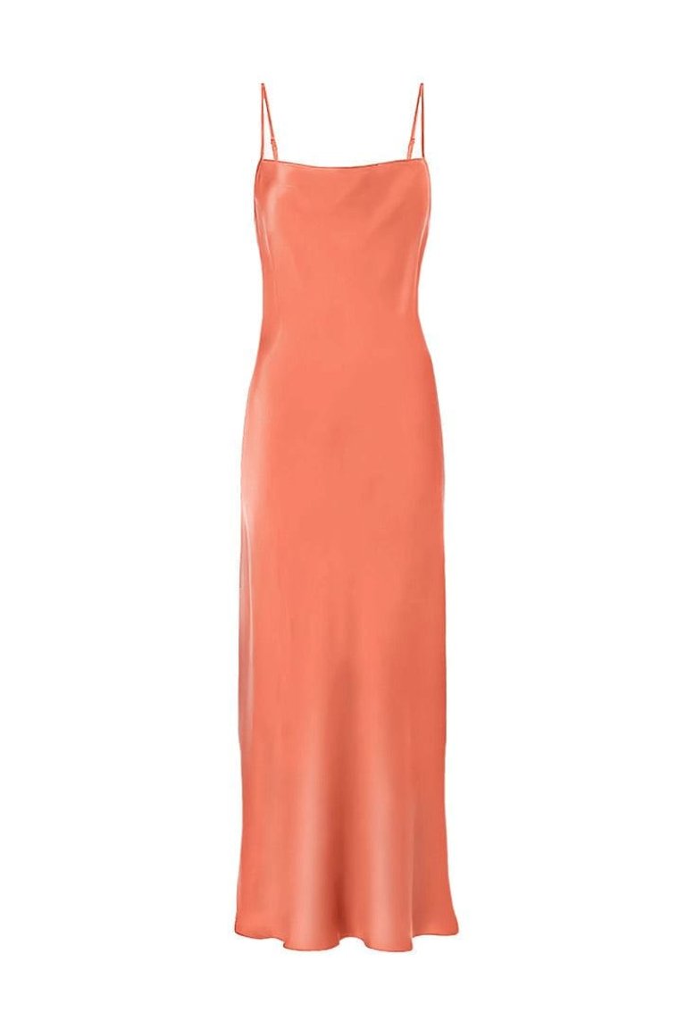 Revival Long Length Silk Slip Dress - Coral