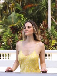 Short Silk Slip Dress Sunshine Yellow Dots Dress