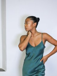 Short V Silk Slip Dress - Evergreen