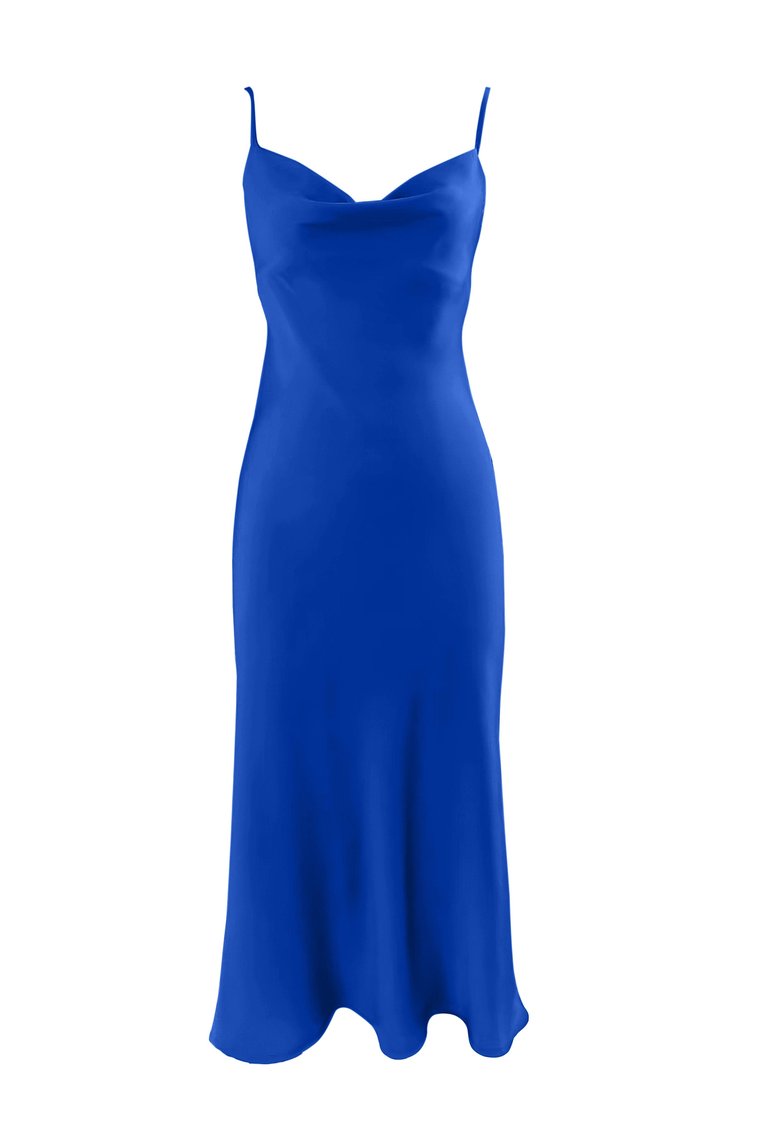 Silhouette Silk Cowl Slip Dress - Cobalt Blue