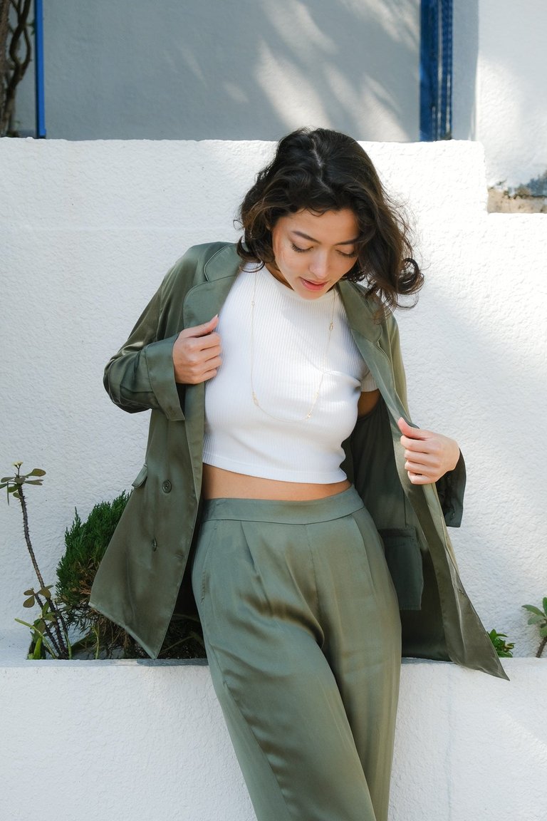 Ultra Light Weight Silk Blazer - Forest Green