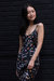 V Silk Slip Dress Length Floral Dress - Black