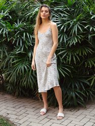 V Silk Slip Dress Length Polka Dot Print - Polka dot print