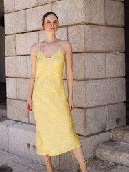 V Silk Slip Dress Length Sunshine Dot Print