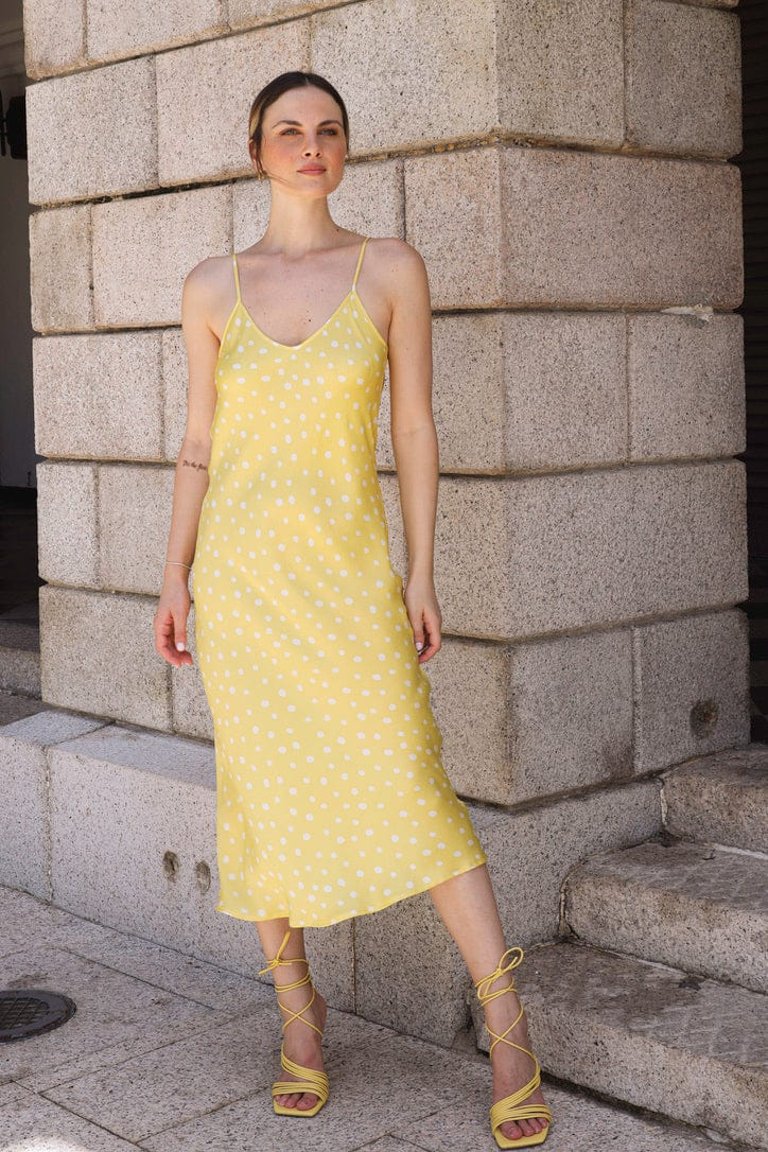 V Silk Slip Dress Length Sunshine Dot Print