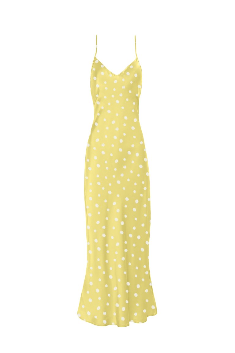 V Silk Slip Dress Length Sunshine Dot Print - Cornsilk
