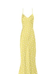 V Silk Slip Dress Length Sunshine Dot Print - Cornsilk