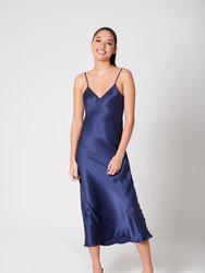 V Silk Slip Dress Twilight - Navy Blue