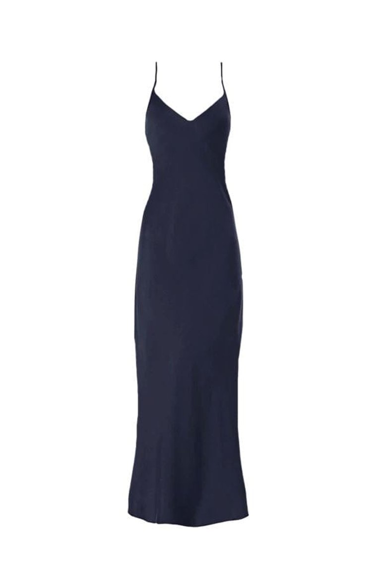 V Silk Slip Dress Twilight - Navy Blue