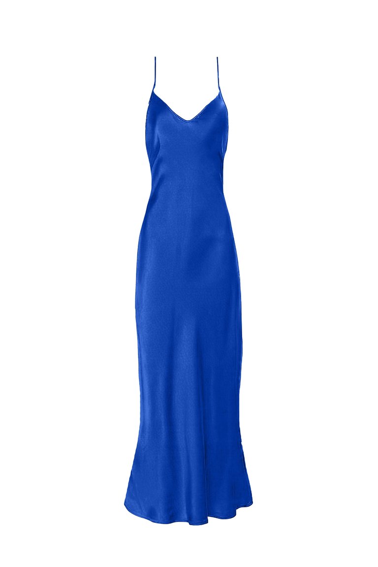 V Silk Slip Dress  - Amalfi Cobalt Blue