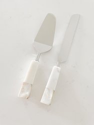 Cake Knife Server Set With Mother Of Pearl Inlay