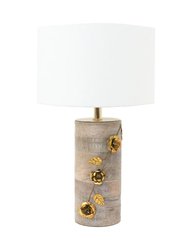 Gold Floral Wood Table Lamp - Floral