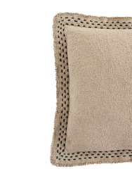 Hand Quilted Border Cotton Pillow - Beige/Navy