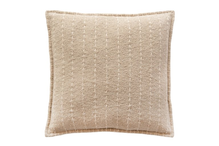 Hand Quilted Striped Cotton Pillow - Beige