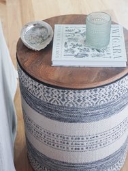 Handwoven Indigo Striped Storage Side Table