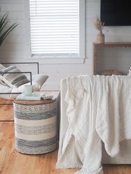 Handwoven Indigo Striped Storage Side Table