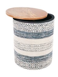 Handwoven Indigo Striped Storage Side Table