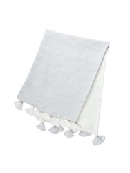 Light Grey Colorblocked Linen Blanket With Tassels - Light Grey
