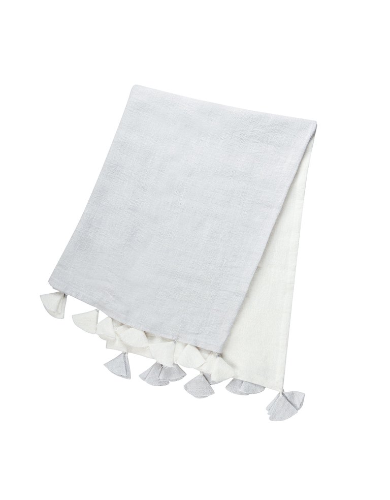 Light Grey Colorblocked Linen Blanket With Tassels - Light Grey