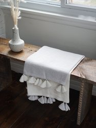 Light Grey Colorblocked Linen Blanket With Tassels