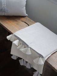 Light Grey Colorblocked Linen Blanket With Tassels