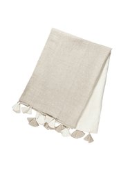 Natural Beige Colorblocked Linen Blanket With Tassels - Natural Beige