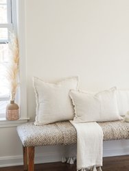 Natural Beige Colorblocked Linen Blanket With Tassels