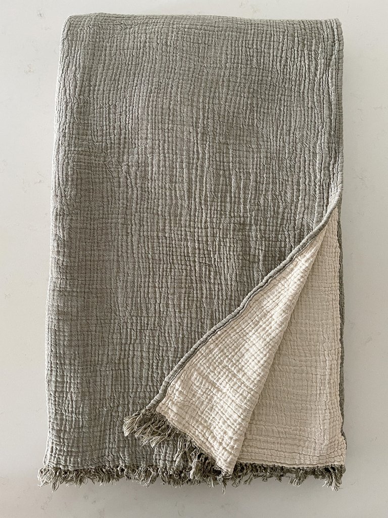 Oversized Crinkled Cuddle Blanket - Olive Grey