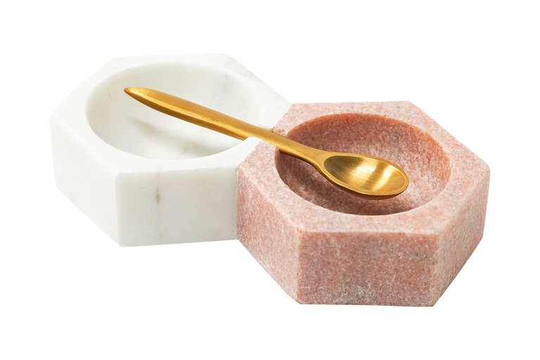Pink Marble Salt + Pepper Holder with Spoon