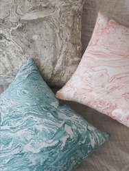 Turquoise Marbled Linen Pillow