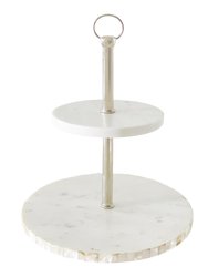 White Marble 2 Tier Cake Stand With Mother Of Pearl Inlay