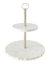 White Marble 2 Tier Cake Stand With Mother Of Pearl Inlay