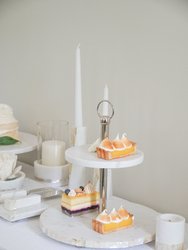 White Marble 2 Tier Cake Stand With Mother Of Pearl Inlay