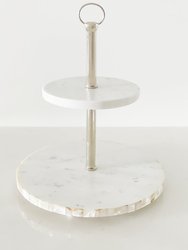 White Marble 2 Tier Cake Stand With Mother Of Pearl Inlay