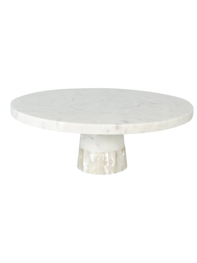 Anaya Home White Marble Cake Stand With Mother Of Pearl Inlay product