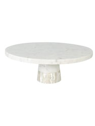 White Marble Cake Stand With Mother Of Pearl Inlay